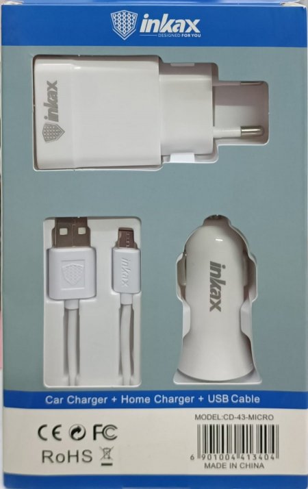 شاحن موبايل للمنزل و السيارة مايكرو inkax CD-43 Home & Car Charger Micro   